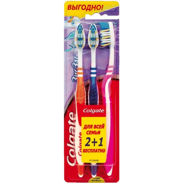 Зубная щетка Colgate ЗигЗаг Плюс Средняя (3 шт)