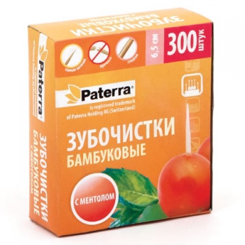 Зубочистки Paterra Бамбуковые Ментол Картон (300 шт)