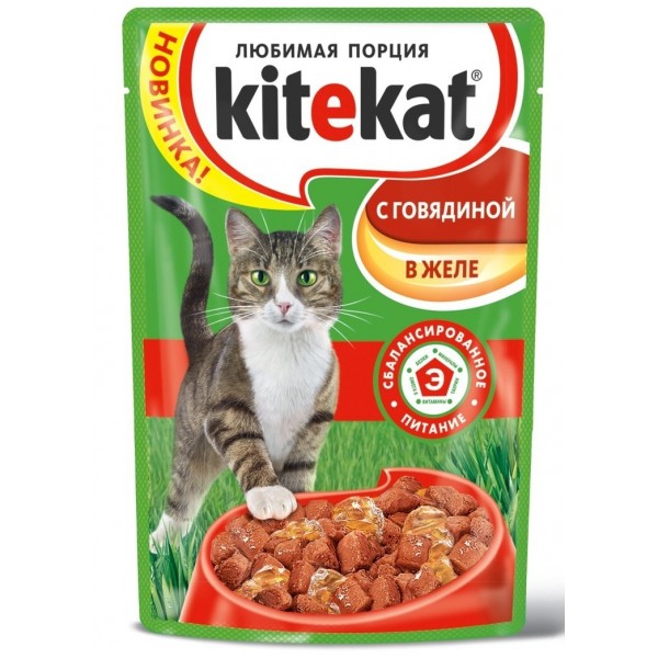 Корм для кошек Kitekat С говядиной в желе (85 гр) Корм для кошек Kitekat С говядиной в желе (85 гр)