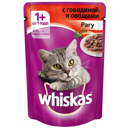 Корм для кошек Whiskas Рагу с говядиной и овощами (85 гр)