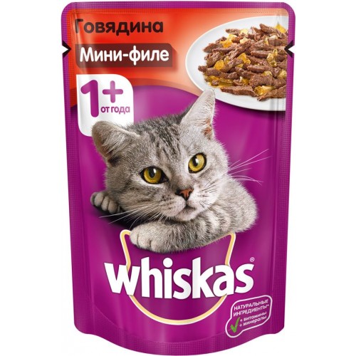 Корм для кошек Whiskas Мини-филе с говядиной (85 гр)