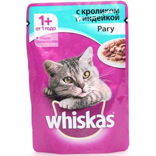 Корм для кошек Whiskas Рагу с кроликом и индейкой (85 гр)