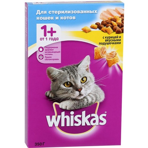 Корм для стерилизованных кошек Whiskas Вкусные подушечки с курицей (350 гр)