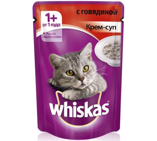 Корм для кошек Whiskas Крем-суп с говядиной (85 гр)