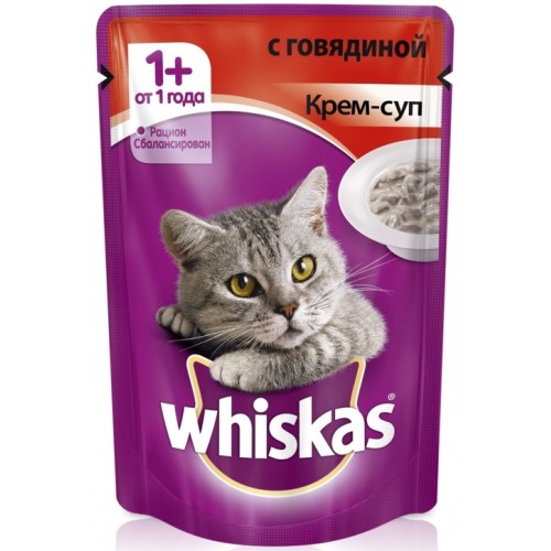 Корм для кошек Whiskas Крем-суп с говядиной (85 гр)